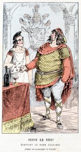 Pépin der Kurze schreibt an Papst Zacharias - in „Histoire de France Tintamarresque“ von Touchatout von French School