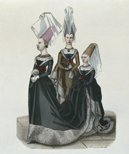 Prinzessin und Hofdamen im Jahr 1470, graviert von Gautier von French School