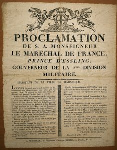Proklamation an die Einwohner der Stadt Marseille, datiert 9. März von French School
