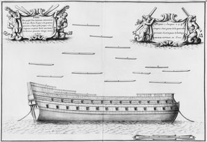 Profil eines vollständig beplankten Schiffes, Illustration aus dem 