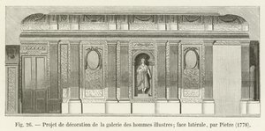 Dekorationsentwurf der Galerie der berühmten Männer, Seitenansicht, von Pietre, 1778 von French School