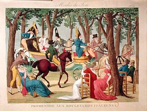 Spaziergang auf dem Boulevard des Italiens in Paris, frühes 19. Jahrhundert von French School