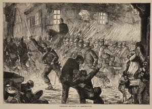 Preußischer Vormarsch bei Gravelotte, Illustration aus Cassells Geschichte des Krieges zwischen Frankreich und Deutschland, 1870-1871 von French School