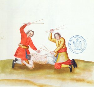 Bestrafung mit Stöcken, aus Voyage en Russie, 1731 von French School