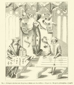 Pythagoras rechnet mit Spielsteinen, und Boethius mit Zahlen von French School