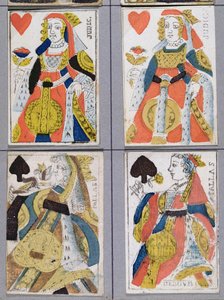 Pik-Dame und Herz-Dame Spielkarten, 17. - 18. Jahrhundert