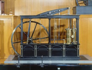 Rekonstruktion der von James Watt entworfenen Dampfmaschine (Kupfer & Glas) von French School