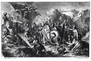 Reinkarnation des Asklepios als Schlange zur Zeit der Ankunft seines Kultes in Rom aus Griechenland im Jahr 293 v. Chr. von French School