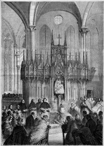 Religiöse Kunst: Statue von Notre Dame du Pilier oder "Virgo Noire" (um 1540) in der Kathedrale von Chartres (Eure et Loire, 28) im Jahr 1858. Gravur in "Le Monde Illustré" Nr. 89 vom 25. Dezember 1858. von French School