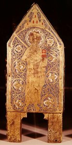 Reliquienschrein des St. Calminius, Detail von St. Paulus mit einem Schwert und Buch, Limoges von French School