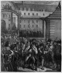 Entfernung von Waffen aus den Invaliden durch das Volk „gegen den Despotismus, Aufstand ist das heiligste Recht und die heiligste Pflicht“. Gravur in „Histoire des Papes-Rois-Reines und Kaiser durch die Jahrhunderte“ von Maurice Lachatre von French School