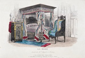 Renaissance-Stil-Interieur, überarbeitet und interpretiert im Geschmack der Napoleon-III-Ära, Gravur aus der Zeitschrift La Mode, Frankreich von French School