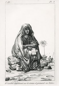 Rene Caille studiert den Koran und macht Notizen, aus Journal dun voyage a Tombouctou von Rene Caillie, 1830