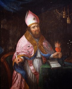Darstellung von Franz von Sales beim Schreiben von French School