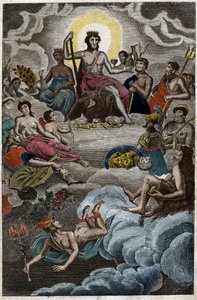 Darstellung der Versammlung der Götter auf dem Olymp oder der Zwölf Olympier. Aus „Mythologie der Jugend“ von Pierre Blanchard 1803. von French School