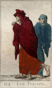 Darstellung der Gebete (oder Lites), Töchter des Jupiter, in Form von alten, lahmen und demütigen Frauen. Aus „Mythologie der Jugend“ von Pierre Blanchard 1803