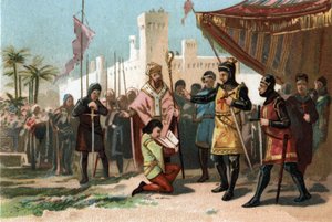 Darstellung der Adelsbriefe, die von König Philipp III. dem Kühnen (1270-1285) eingeführt wurden. Chromolithographie um 1890 von French School