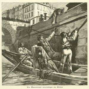Rettung einer Frau aus der Seine in Paris (Gravur) von French School