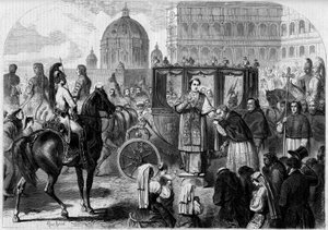 Rückkehr von Papst Pius IX. (1792-1878) nach Rom. Gravur in 