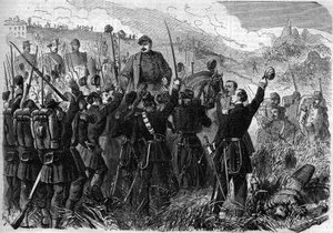 Risorgimento - Schlacht von Montebello della Battaglia (Italien), 21. Mai 1859: Der französische General Elie Frederic Forey (1804-1872), Kommandeur der italienischen Armee, wurde nach seinem Sieg über die österreichische Armee von seinen Soldaten gefeiert