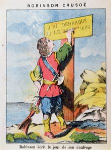 Robinson Crusoe schreibt das Datum des Schiffbruchs