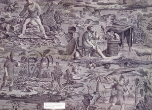 Robinson Crusoe, nach einem Entwurf von F. Pieters, um 1815-20 (Rollenbedruckte Baumwolle)