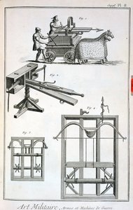 Römische ballistische Maschinen, aus der Encyclopedie des Sciences et Metiers von Denis Diderot (1713-84), veröffentlicht um 1770 von French School