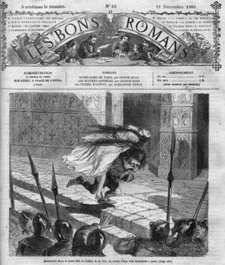 Romanserie: „Notre Dame de Paris“ von Victor Hugo (1802-1885). Quasimodo und Esmeralda. Gravur in „Les bons romances“ von French School