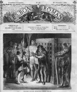 Romanserie: "Notre Dame de Paris" von Victor Hugo (1802-1885). Der König inspiziert den Käfig. Gravur in "Les bons romances" von French School
