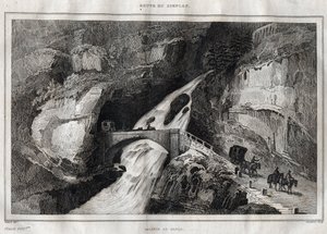 Route du Simplon - Gravur aus „Picturesque Italy“ von M. de Norvins, Ch. Nodier 1834-1836.
