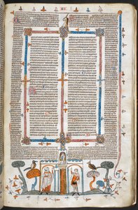 Royal MS 10 E IV, f.209r, Der Maler und der Teufel, aus den Dekretalen von Gregor IX mit Glosse von Bernard von Parma (die 
