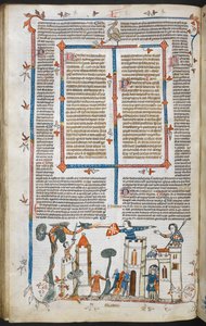 Szene eines Drachen, der eine Burg angreift, ca. 1300-40 von French School