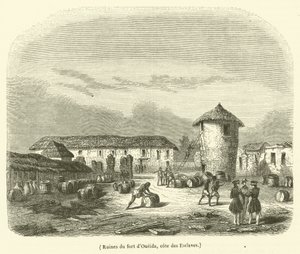 Ruinen des Forts von Oueida, Sklavenküste (Gravur) von French School