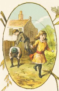 Suzanne hat Spaß beim Seilspringen, während ihre Brüder Sylvestre und Simon Saute-Mouton spielen von French School