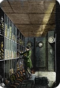 Tresor der Banque de France in Paris (Keller der Bank von Frankreich in Paris) (farbige Gravur) von French School