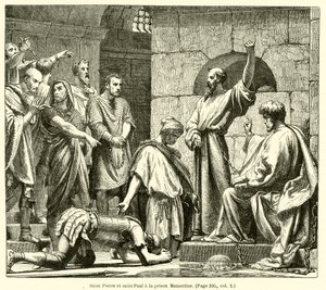 Sankt Peter und Sankt Paul im Mamertinischen Gefängnis (Gravur) von French School