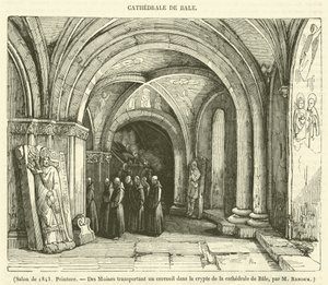 Salon von 1843, Malerei, Mönche transportieren einen Sarg in die Krypta der Kathedrale von Basel von French School