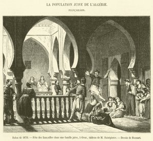 Salon von 1870, Verlobungsfeier in einer jüdischen Familie in Oran (Gravur) von French School