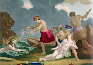 Szene aus der Geschichte der aztekischen Prinzessin Amazilly und ihres Bruders Telasco von French School