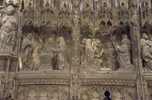 Szene des Chors der Kathedrale von Chartres: links: Erscheinung Christi vor seiner Mutter, rechts: Himmelfahrt von French School
