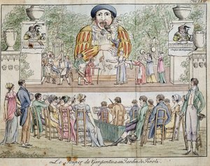 Szene des Abendessens von Gargantua mit Publikum, Attraktion des Tivoli-Gartens, ca. 1805