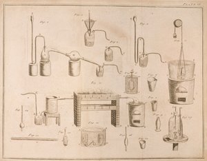 Wissenschaftliche Ausrüstung, aus Die Elemente der Chemie von Antoine Laurent de Lavoisier (1743-94), graviert von D. Lizars, 1796