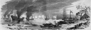 Zweiter Opiumkrieg zwischen Frankreich und England und China (1858-1860): Chinesische Dschunken, beladen mit Brandmaterialien, gegen die englischen und französischen Flotten. China. von French School