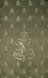 Abschnitt aus grünem und goldenem Damast mit dem Emblem und königlichen Wappen von Napoleon III (1808-73) von French School