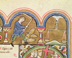 September: Getreide dreschen, aus dem Psalter der St. Elisabeth von French School