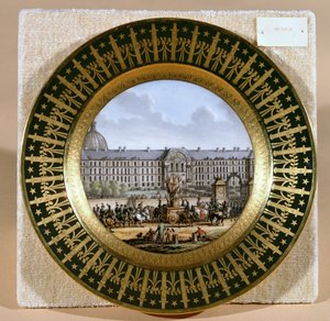 Sevres-Teller, der die Ankunft des Schwertes von Friedrich II. (1712-86) dem Großen im Hotel des Invalides darstellt