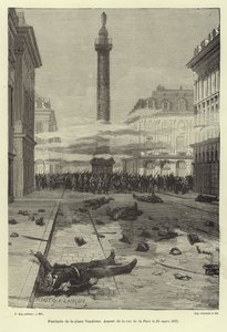 Schießereien auf dem Place Vendome, Paris, Pariser Kommune, 23. März 1871 von French School