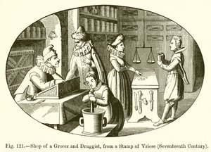 Laden eines Lebensmittelhändlers und Apothekers von French School