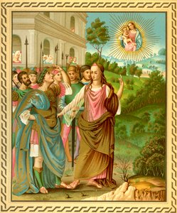 Sibylle von Tiburtis kündigt Augustus das Kommen von Jesus Christus an. von French School