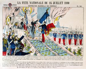 Feierliche Verteilung der Fahnen in Longchamp durch Präsident Jules Grévy (1807-91), 14. Juli 1880